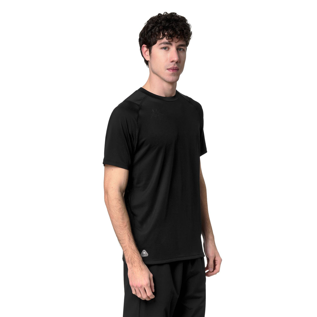 T-shirt d'entraînement stretch noir pour homme, coupe classique, en tissu mesh main
