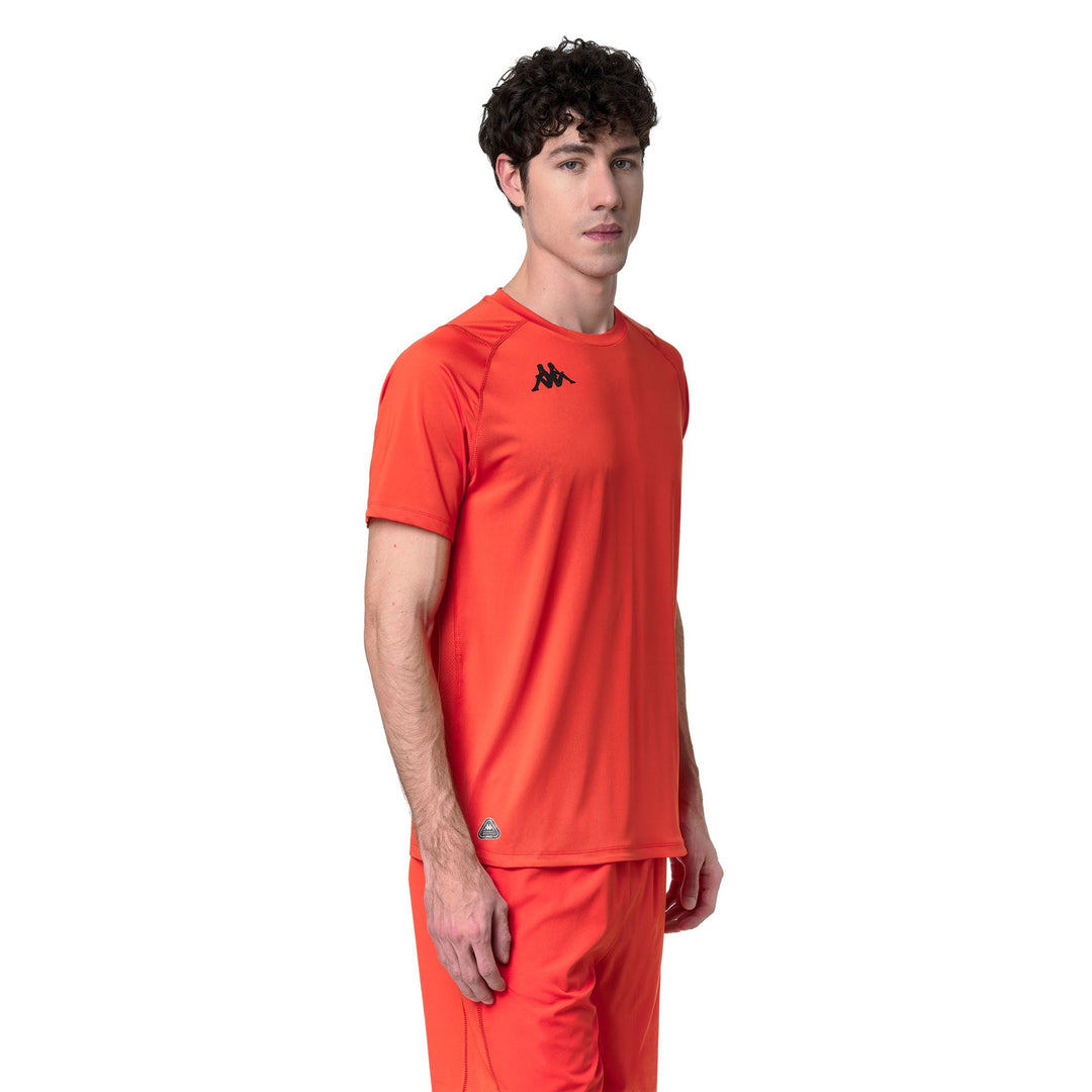 T-shirt de sport orange pour homme, coupe classique, en jersey extensible main