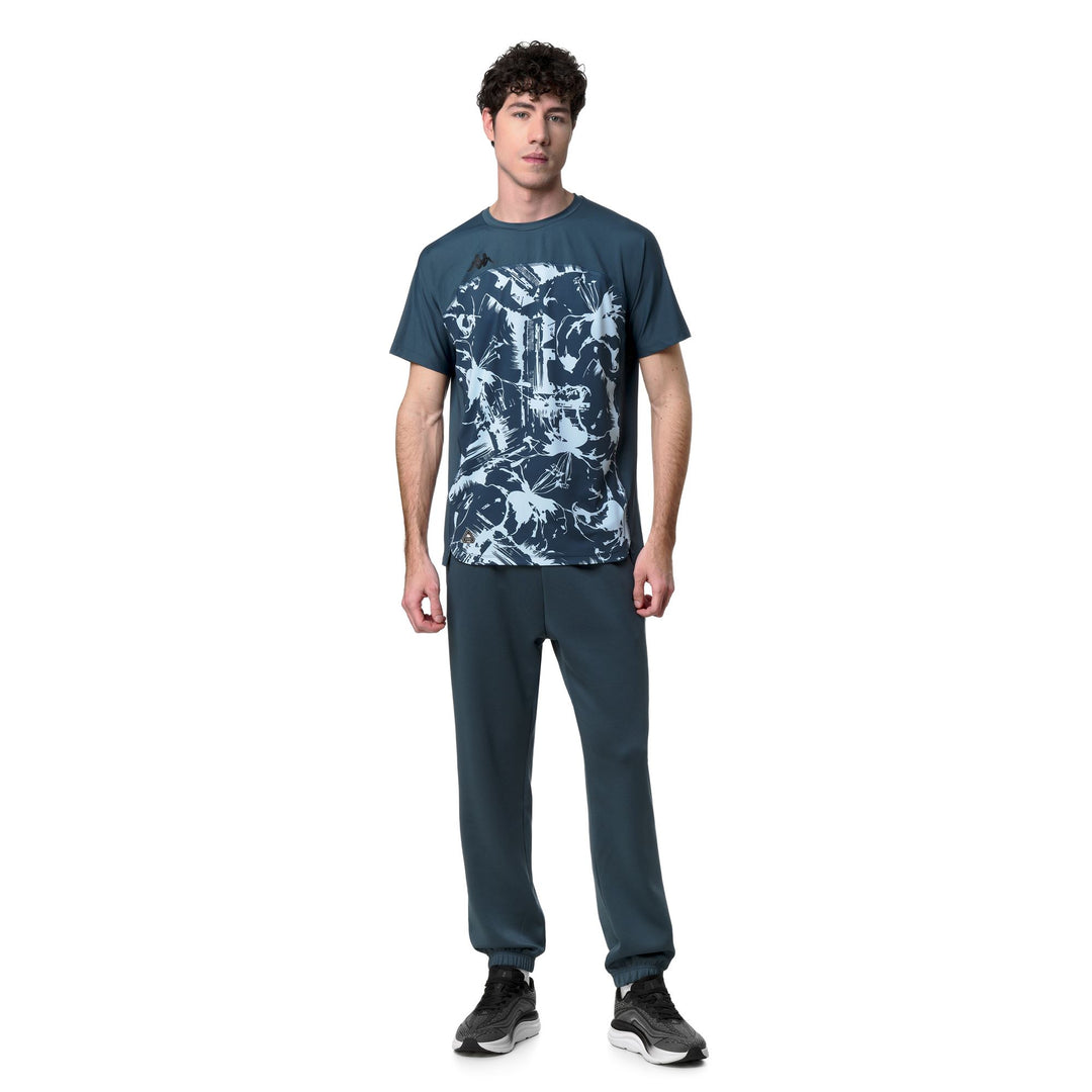 T-shirt d'entraînement actif bleu pour homme, coupe classique, avec empiècements en mesh main