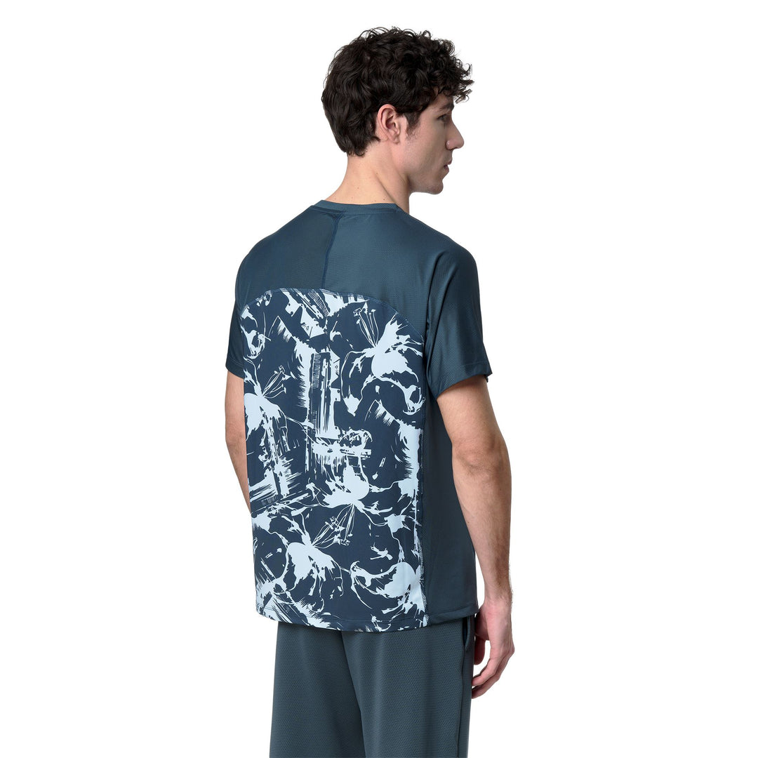 T-shirt d'entraînement actif bleu pour homme, coupe classique, avec empiècements en mesh main