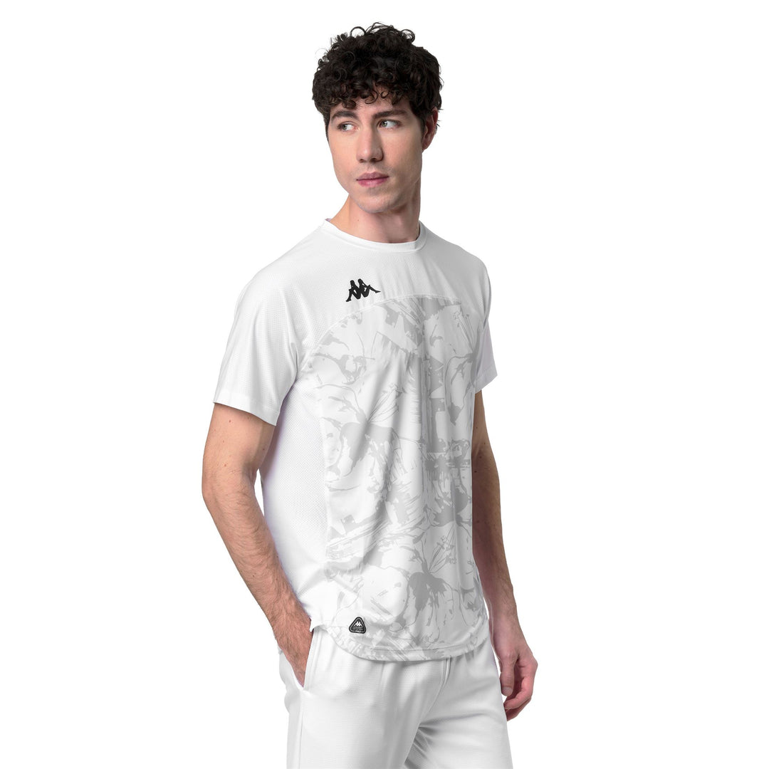 T-shirt d'entraînement blanc pour homme, coupe classique, avec empiècements en mesh main