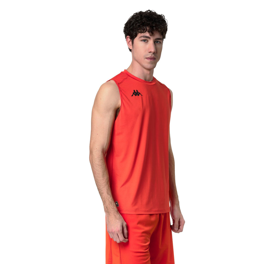 Débardeur d'entraînement orange pour homme, coupe classique, en jersey extensible main