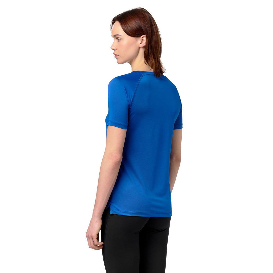 Maillot d'entraînement technique bleu pour femme, coupe classique main