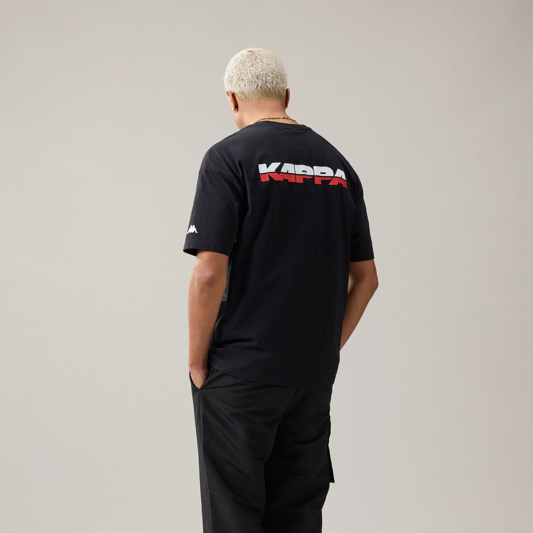 T-shirt de sport noir en coton biologique pour homme avec imprimé graphique main