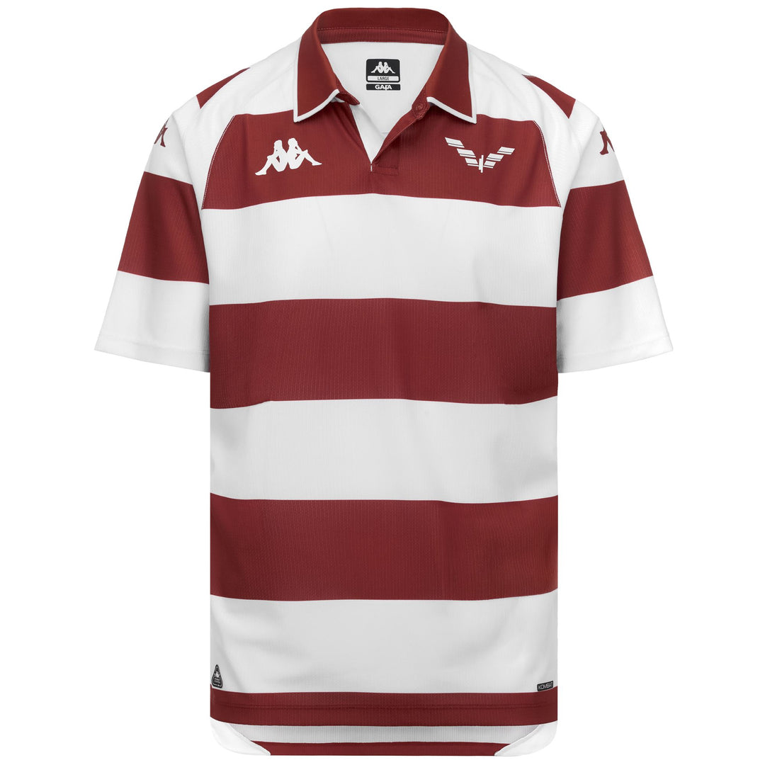 Camiseta de fútbol roja Rapid București para hombre con rayas horizontales 01