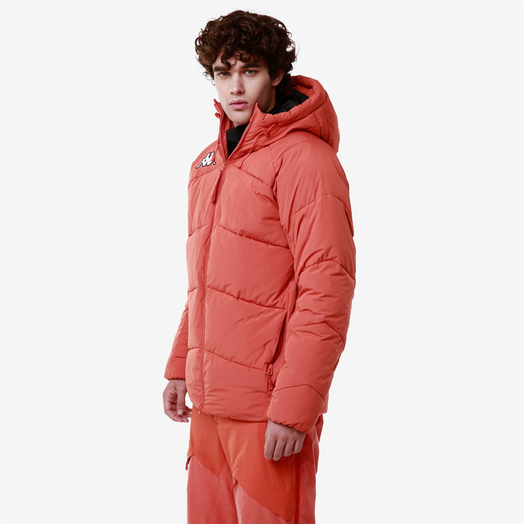 Veste de ski orange pour homme, coupe classique, avec rembourrage en duvet main