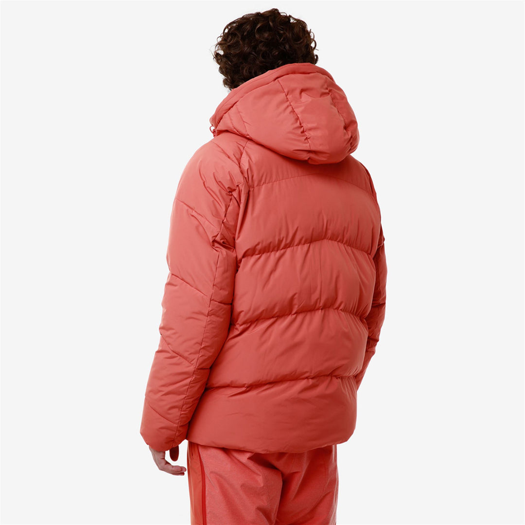 Veste de ski orange pour homme, coupe classique, avec rembourrage en duvet main