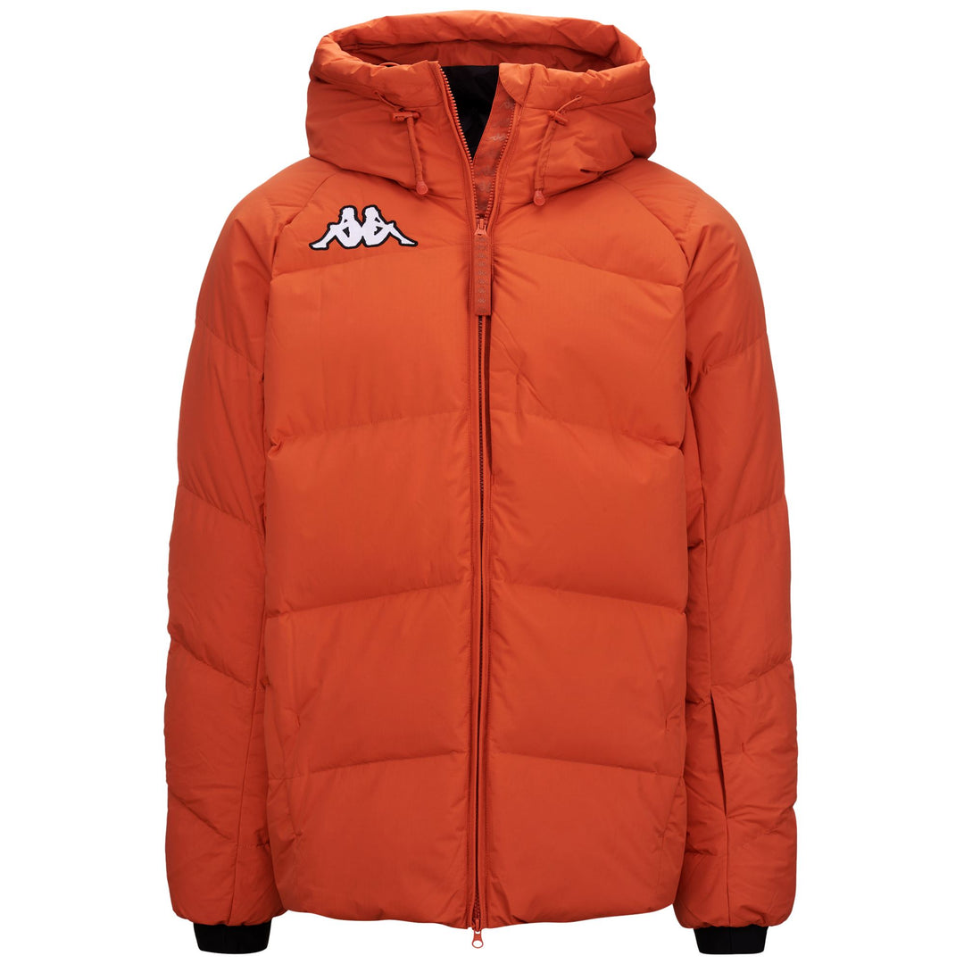 Veste de ski orange pour homme, coupe classique, avec rembourrage en duvet main