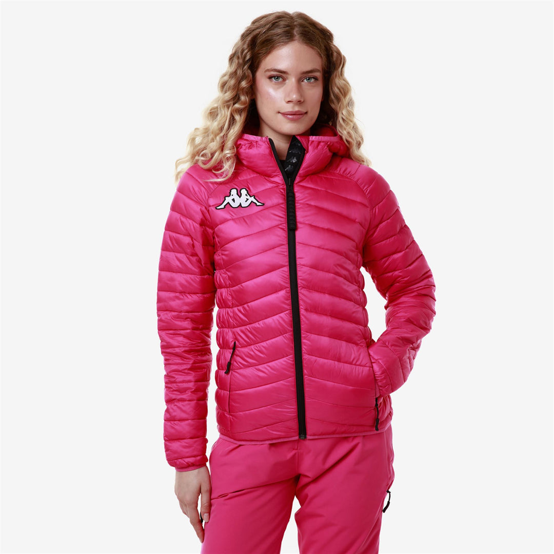 Veste de ski matelassée slim fit pour femme, couleur fuchsia, avec isolation Primaloft main