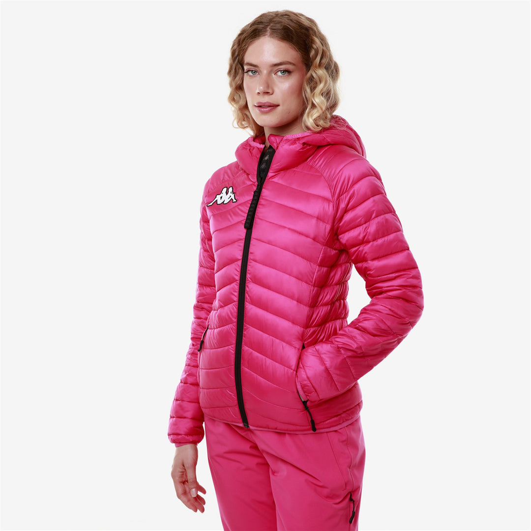 Veste de ski matelassée slim fit pour femme, couleur fuchsia, avec isolation Primaloft main
