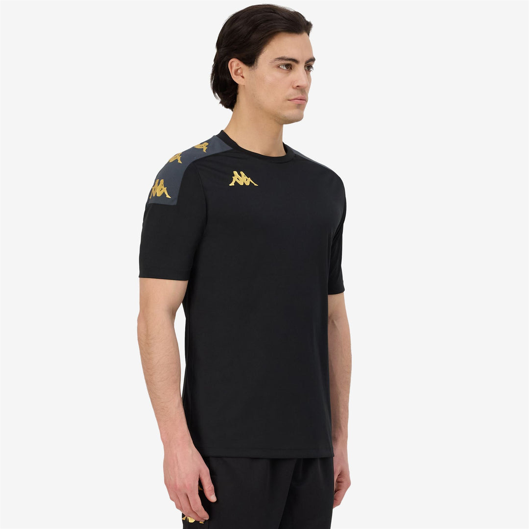 Black Men's Slim Fit Soccer Shirt in Interlock and Mesh Fabric main