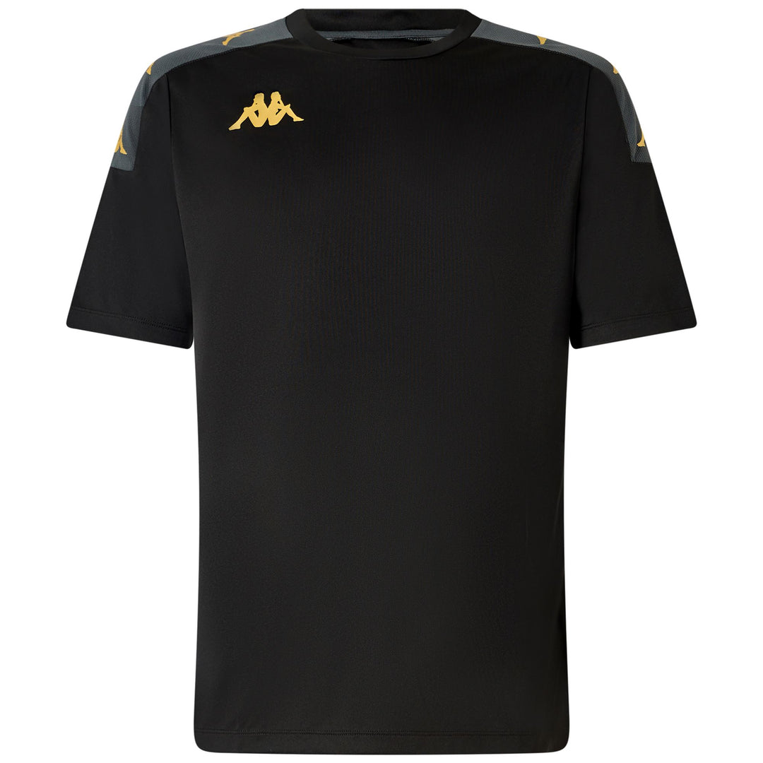 Black Men's Slim Fit Soccer Shirt in Interlock and Mesh Fabric main