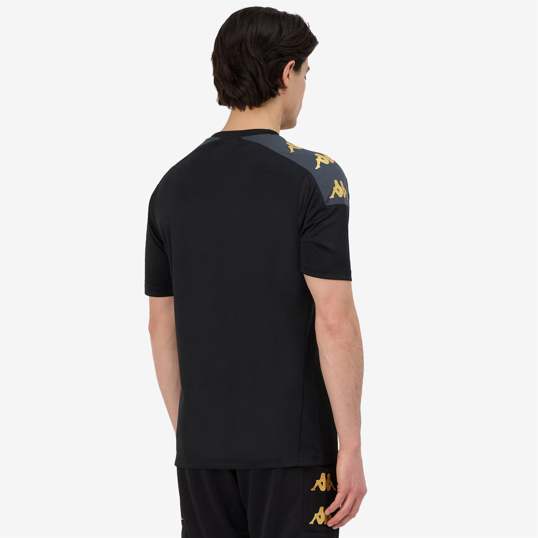 Black Men's Slim Fit Soccer Shirt in Interlock and Mesh Fabric main