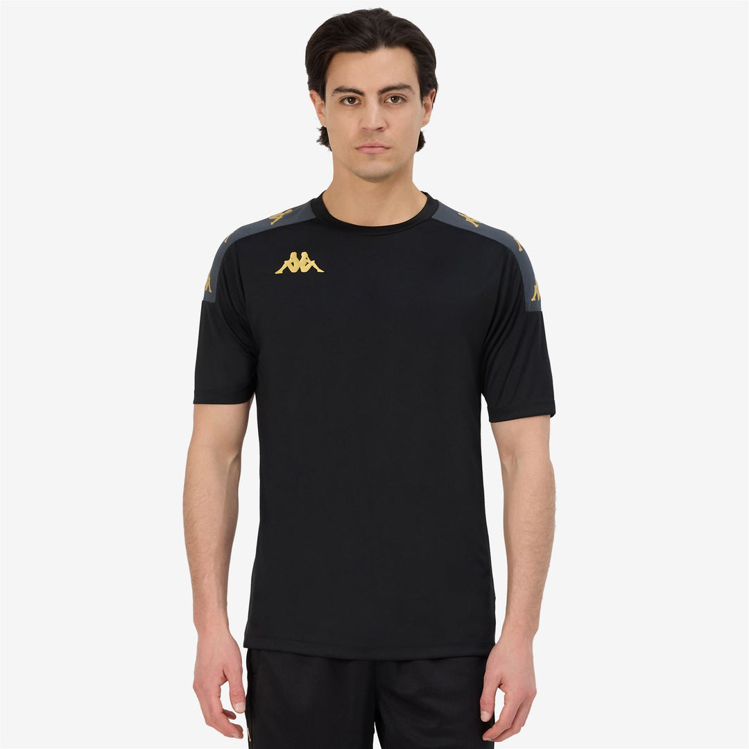 Black Men's Slim Fit Soccer Shirt in Interlock and Mesh Fabric main