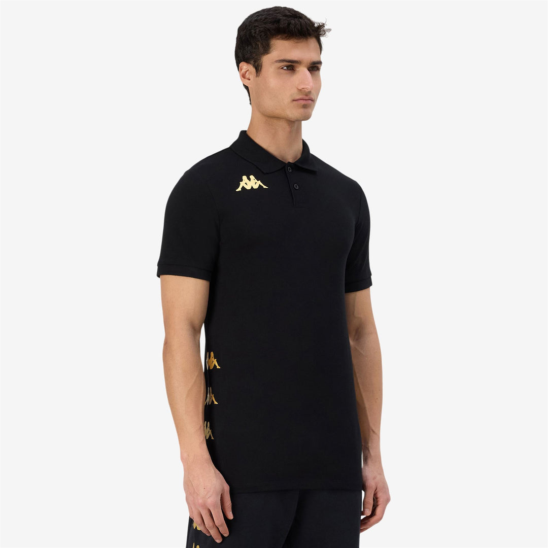 Black Men's Slim Fit Soccer Polo Shirt in Piqué Fabric main