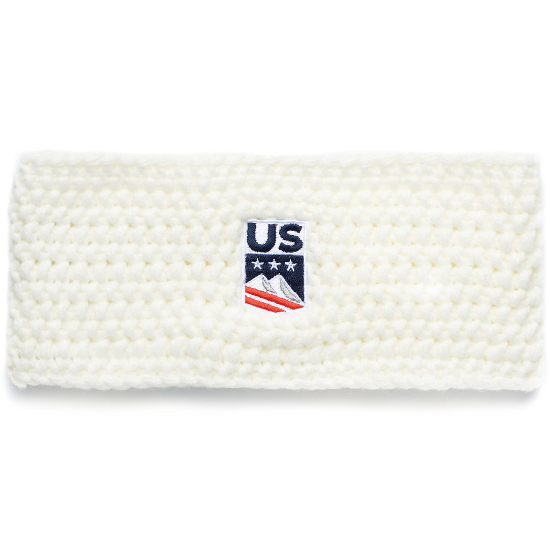 White Unisex Ski Headband with Polar Lining and Embroidered Logo 01