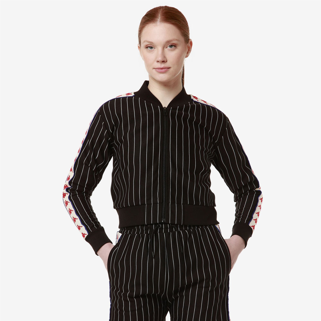 Chaqueta deportiva corta de polar para mujer, en blanco y negro, con rayas jacquard main