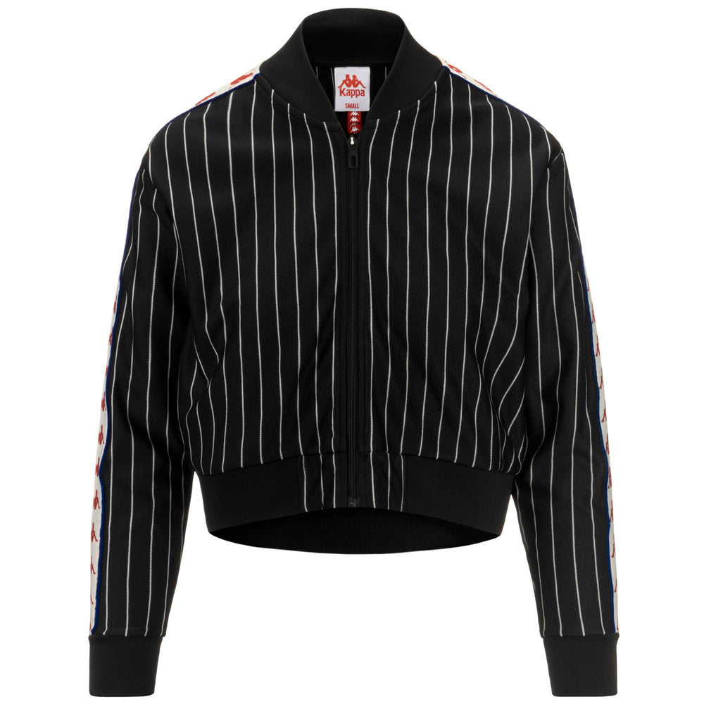 Giacca Crop Sportiva in Fleece Donna Nera e Bianca con Strisce Jacquard 02