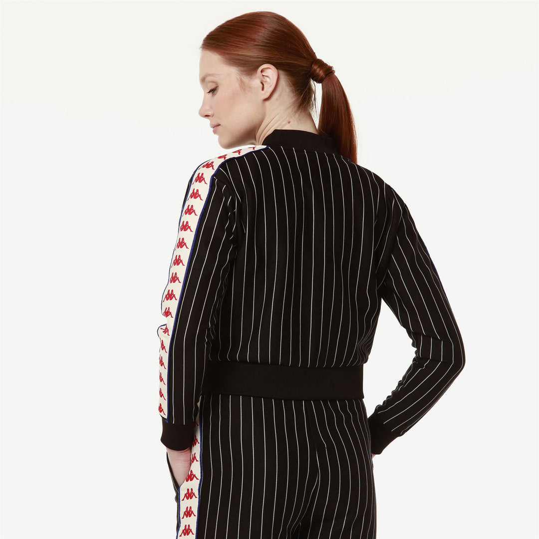 Chaqueta deportiva corta de polar para mujer, en blanco y negro, con rayas jacquard main