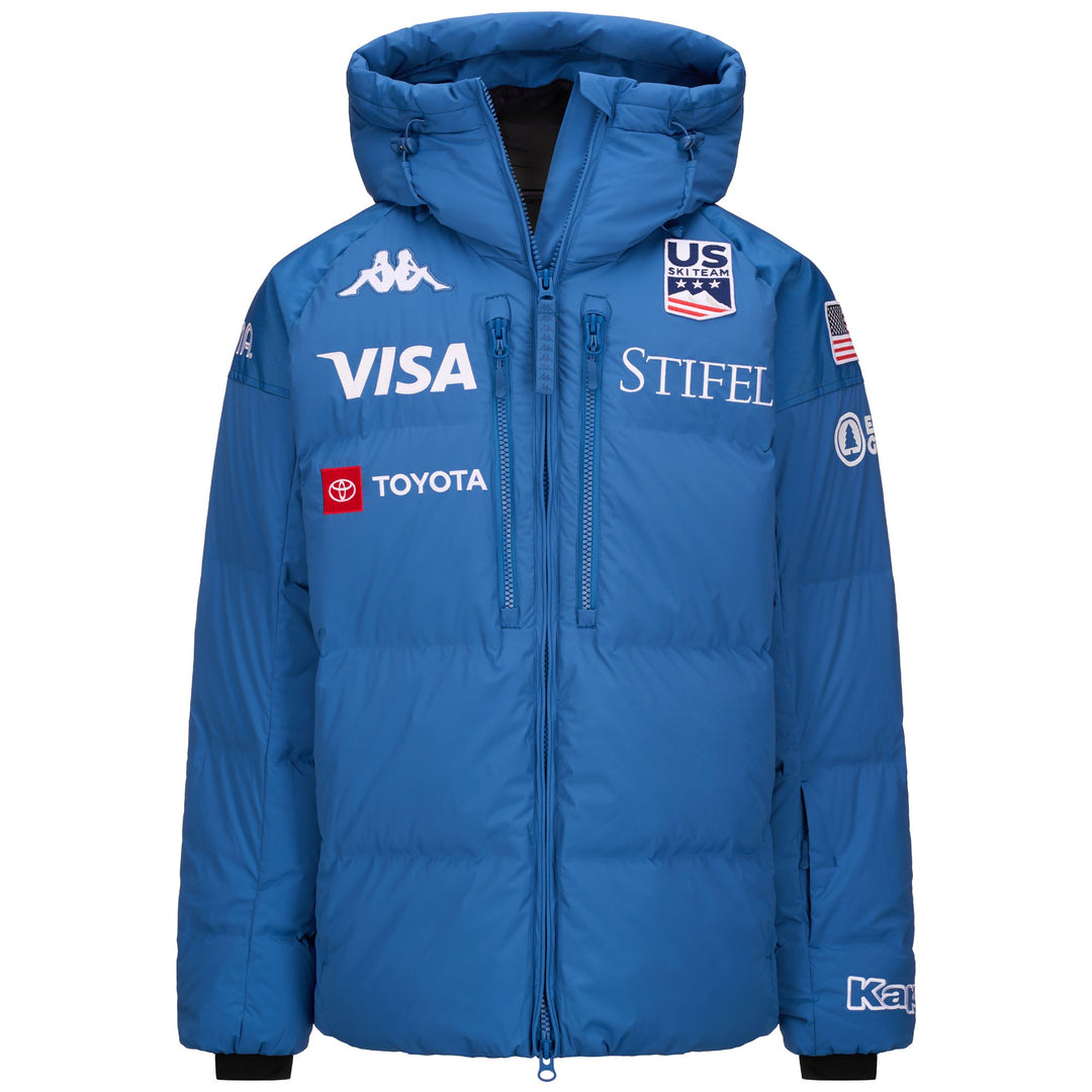 Giacca da sci blu unisex in piuma pesante con protezione impermeabile 01
