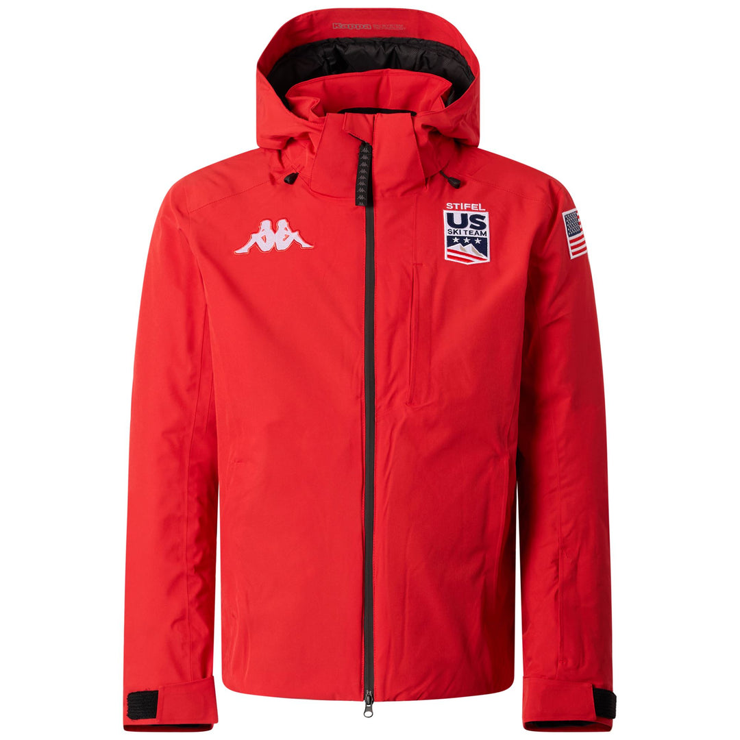 Chaqueta de esquí roja de corte entallado para hombre con protección impermeable 01