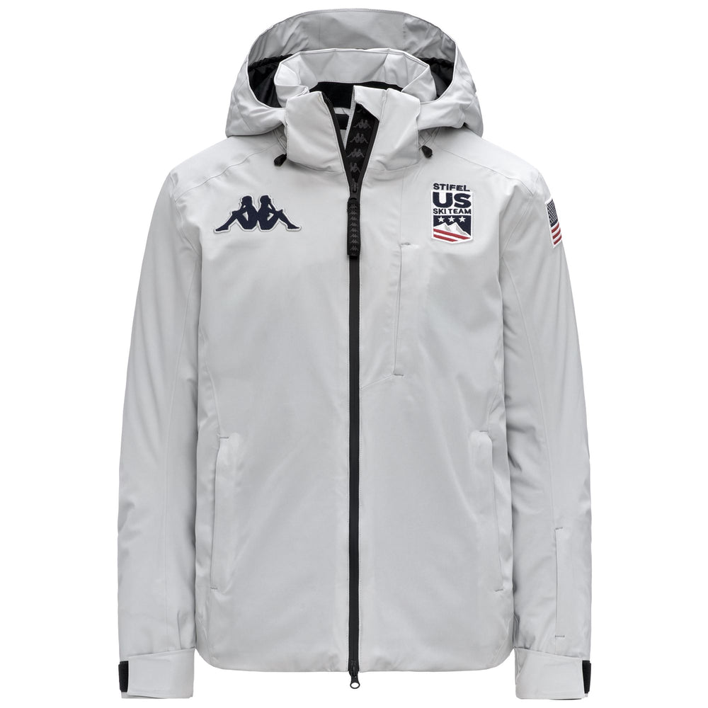 Veste de ski grise pour homme, coupe ajustée, matelassée et imperméable. 02