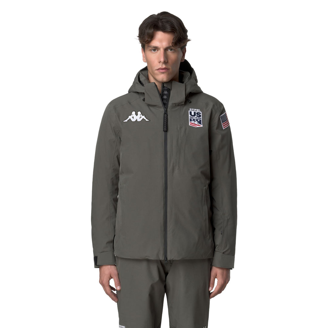 Giacca da sci impermeabile da uomo verde con imbottitura in piuma main