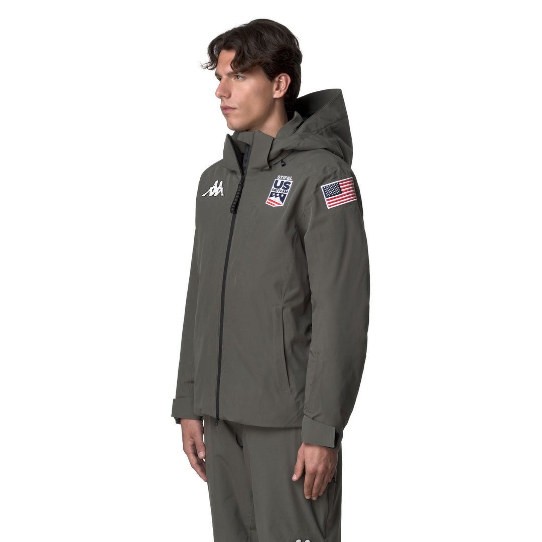 Giacca da sci impermeabile da uomo verde con imbottitura in piuma main