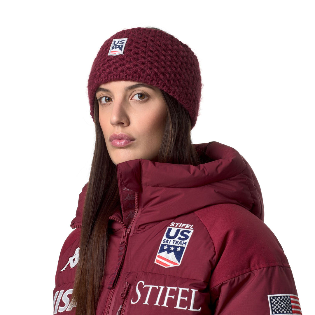 Red unisex acrylic knit headband with polar lining 01