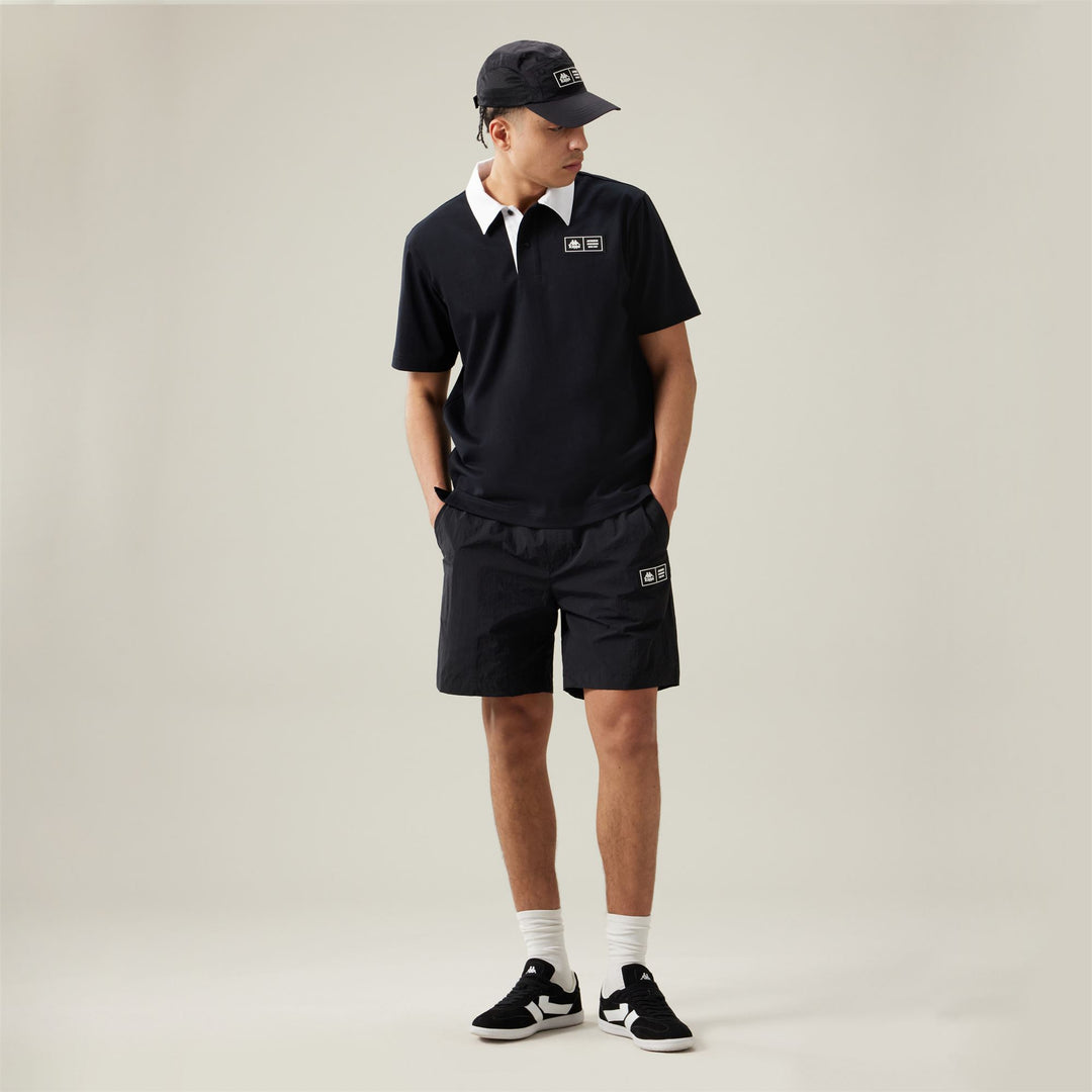 Pantalones cortos deportivos negros de calle para hombre con cintura elástica y bolsillos main