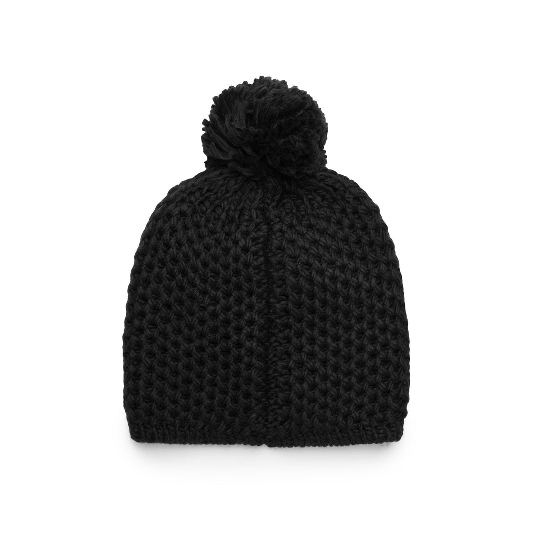 Cappello unisex in maglia acrilica nera con pon pon e fodera polare main