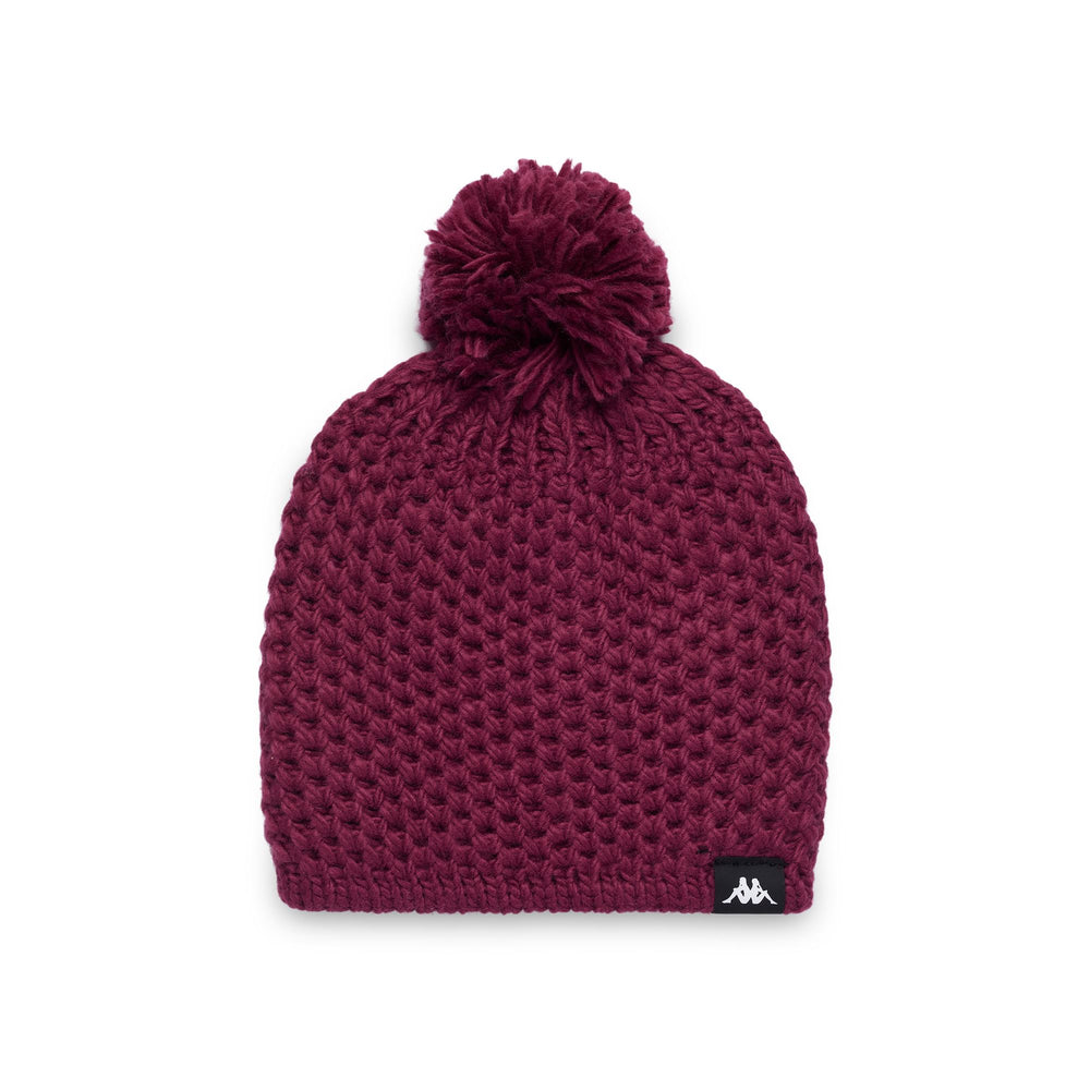 Gorro unisex de punto acrílico color ciruela roja con forro polar 02