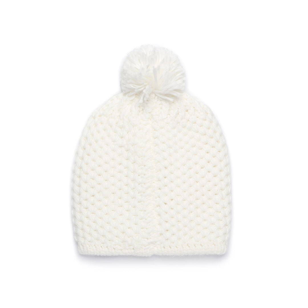 Cappello unisex bianco lavorato a maglia con fodera polare e pompon main