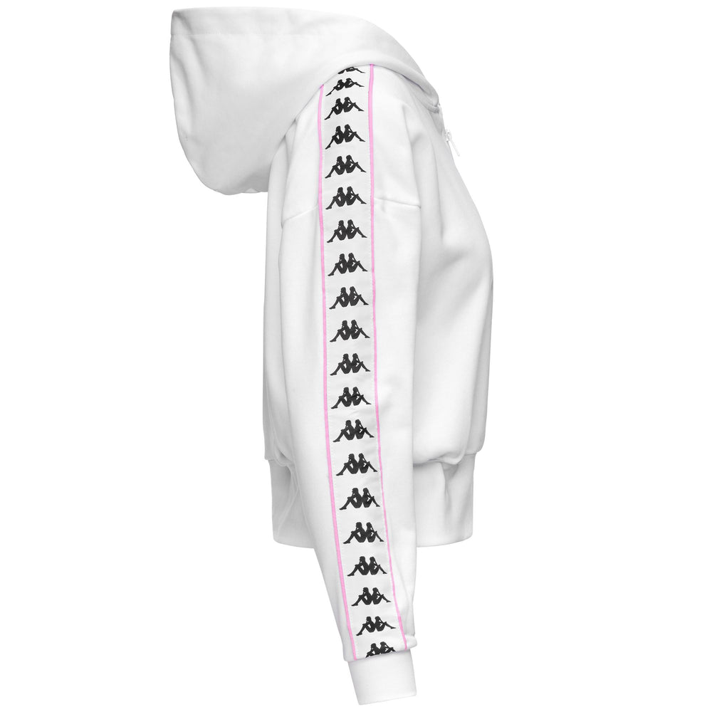 Felpa con cappuccio sportiva oversize da donna bianca e rosa 02