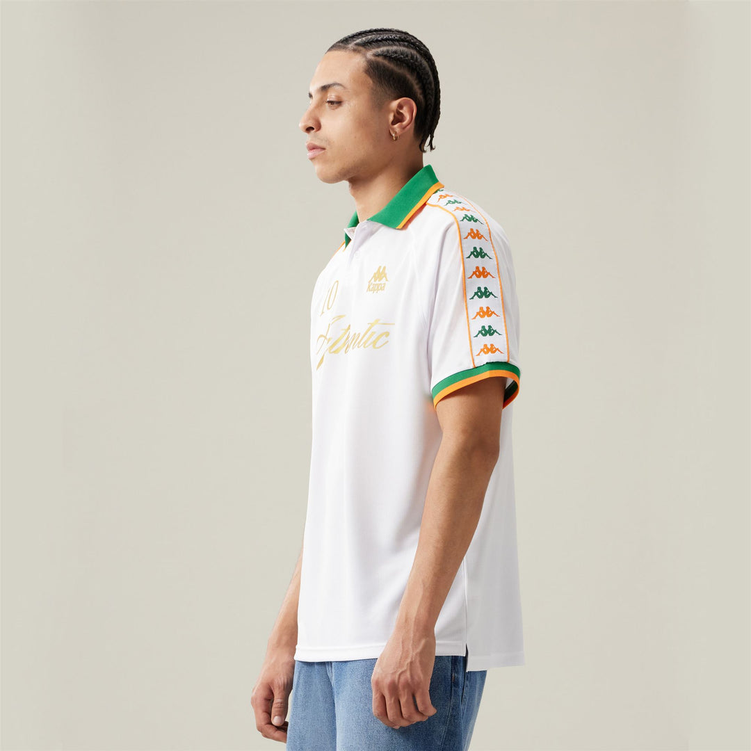 Polo de sport blanc pour homme, coupe confortable, avec bandes jacquard main
