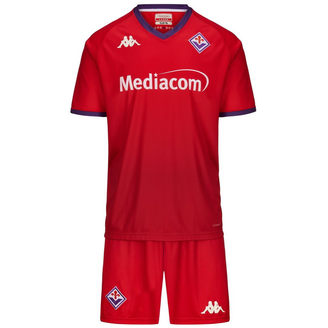 Conjunto de fútbol para niño rojo violeta con pantalón corto y camiseta 01