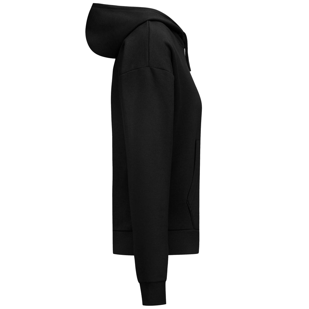 Sudadera con capucha de polar negra para mujer con bolsillo tipo canguro 02