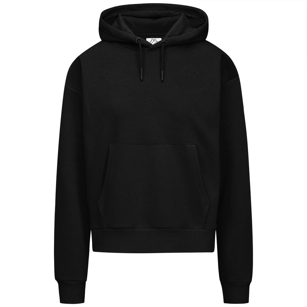 Sudadera con capucha de polar negra para mujer con bolsillo tipo canguro 01