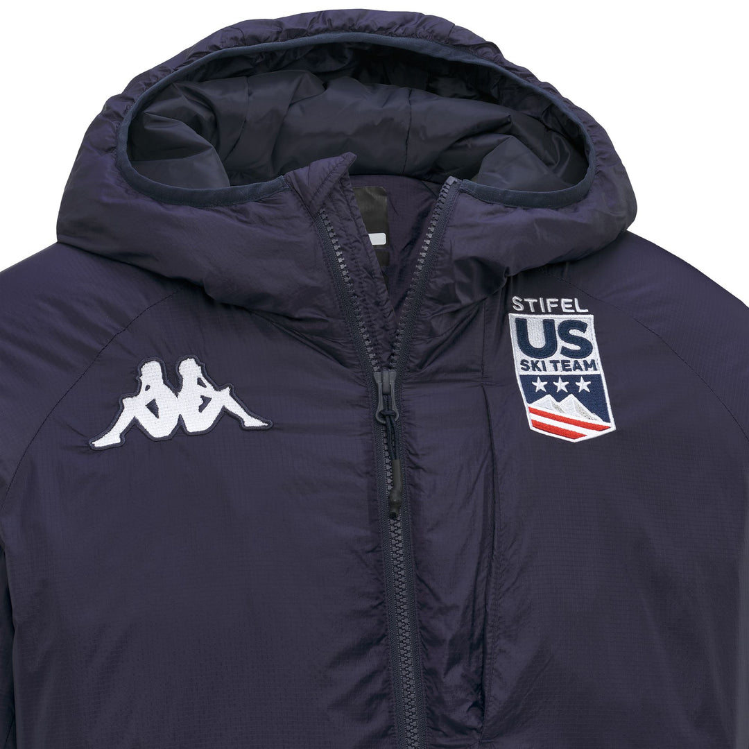 Veste de ski unisexe bleue avec capuche et poches zippées main