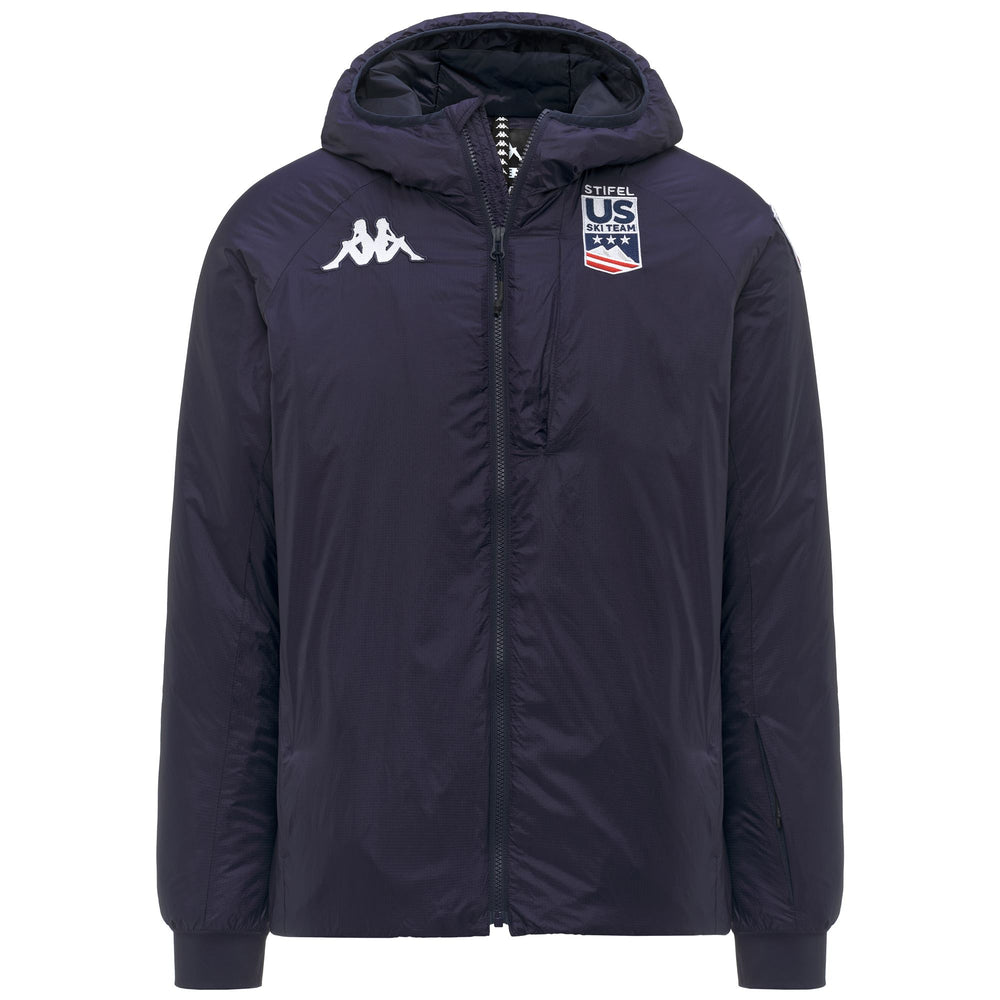 Blue unisex insulated ski jacket with hood and pockets 02