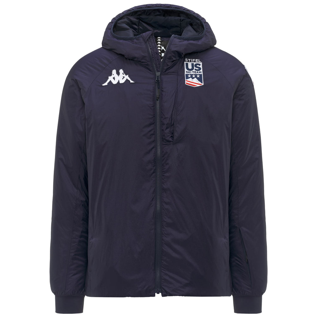 Veste de ski unisexe bleue avec capuche et poches zippées main
