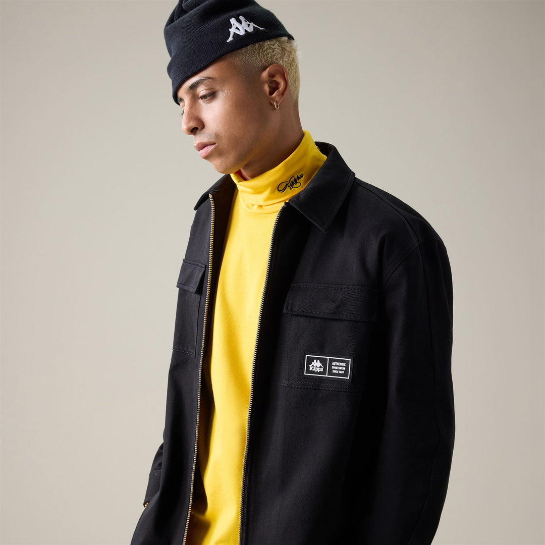 Black Men's Comfort Fit Twill Overshirt with Zip and Flap Pockets 01