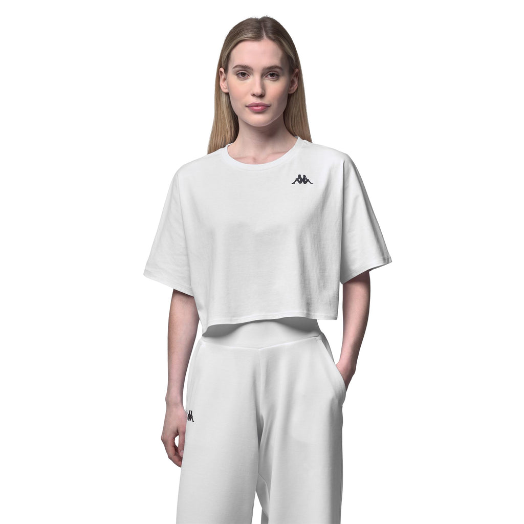 White Women's Oversized Crop Top Training T-Shirt in Cotton | Kappa