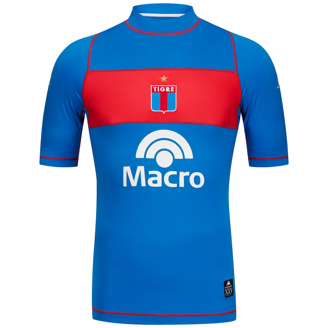 Maglia sportiva da uomo blu e rossa in tessuto elasticizzato 01