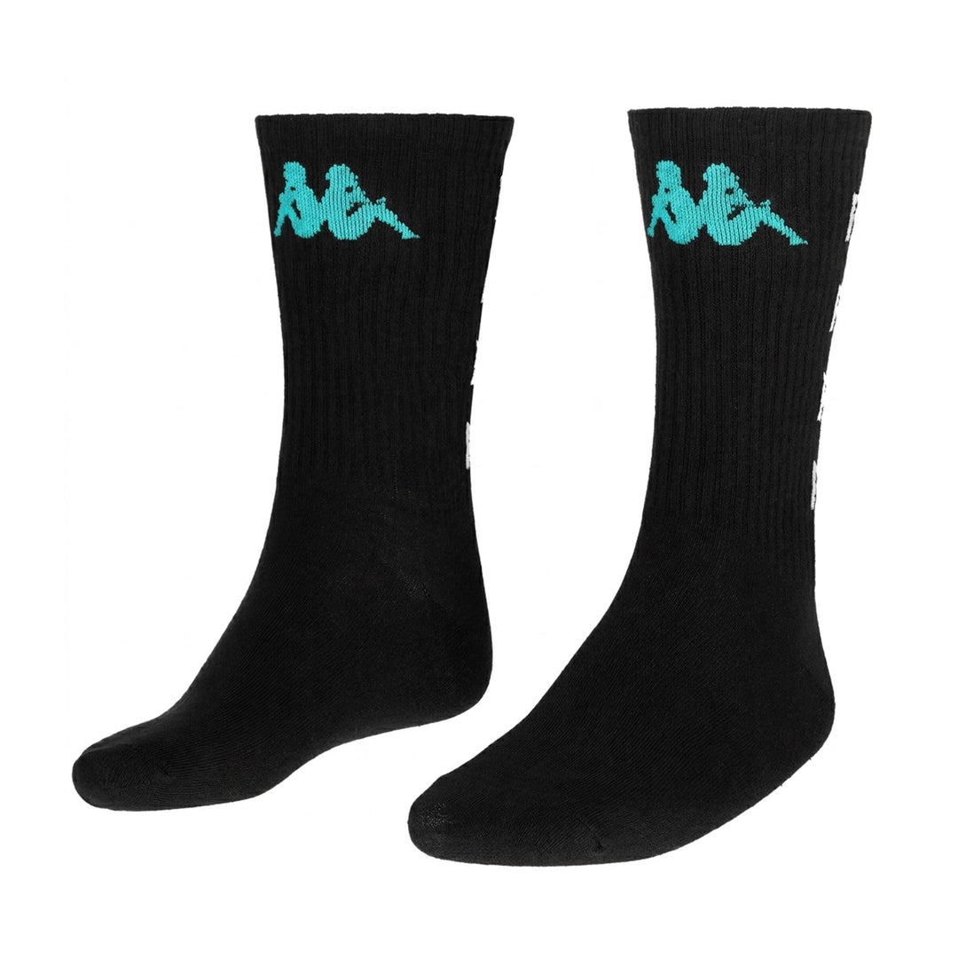 Black and Turquoise Unisex Sportswear Crew Socks 01