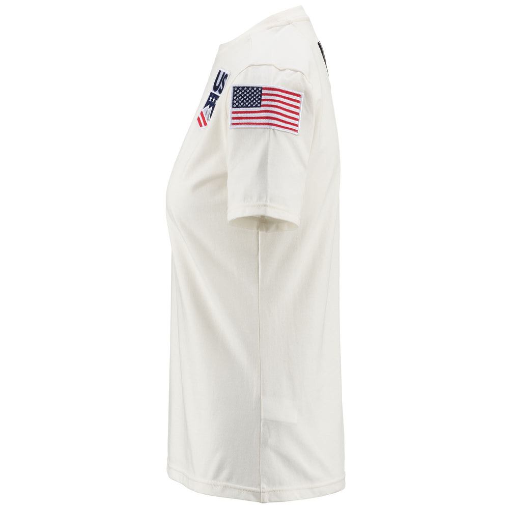 T-shirt da sci da donna bianca, vestibilità slim, in tessuto jersey. 02