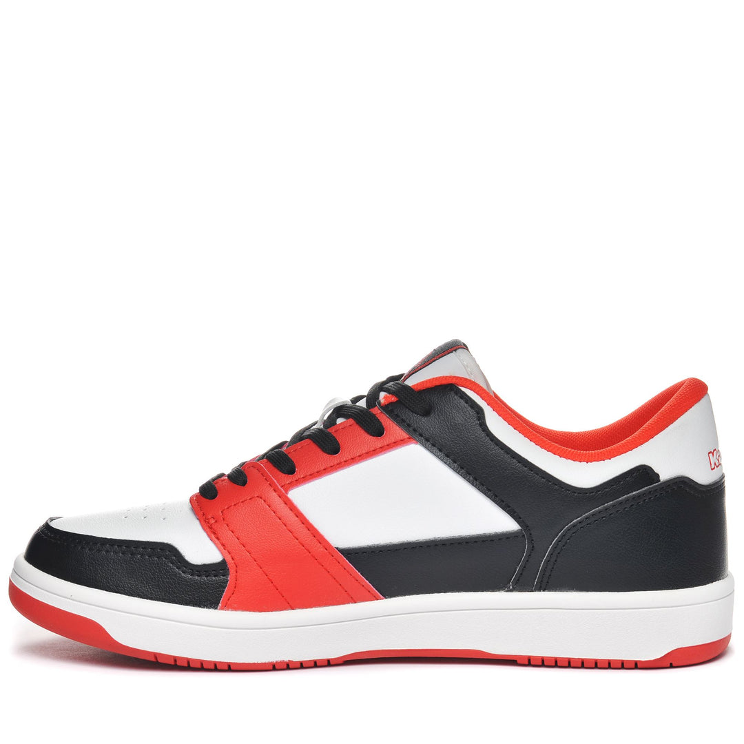 Sneakers Unisex LOGO BERNAL Low Cut WHITE-BLACK-RED Dressed Side (jpg Rgb)		