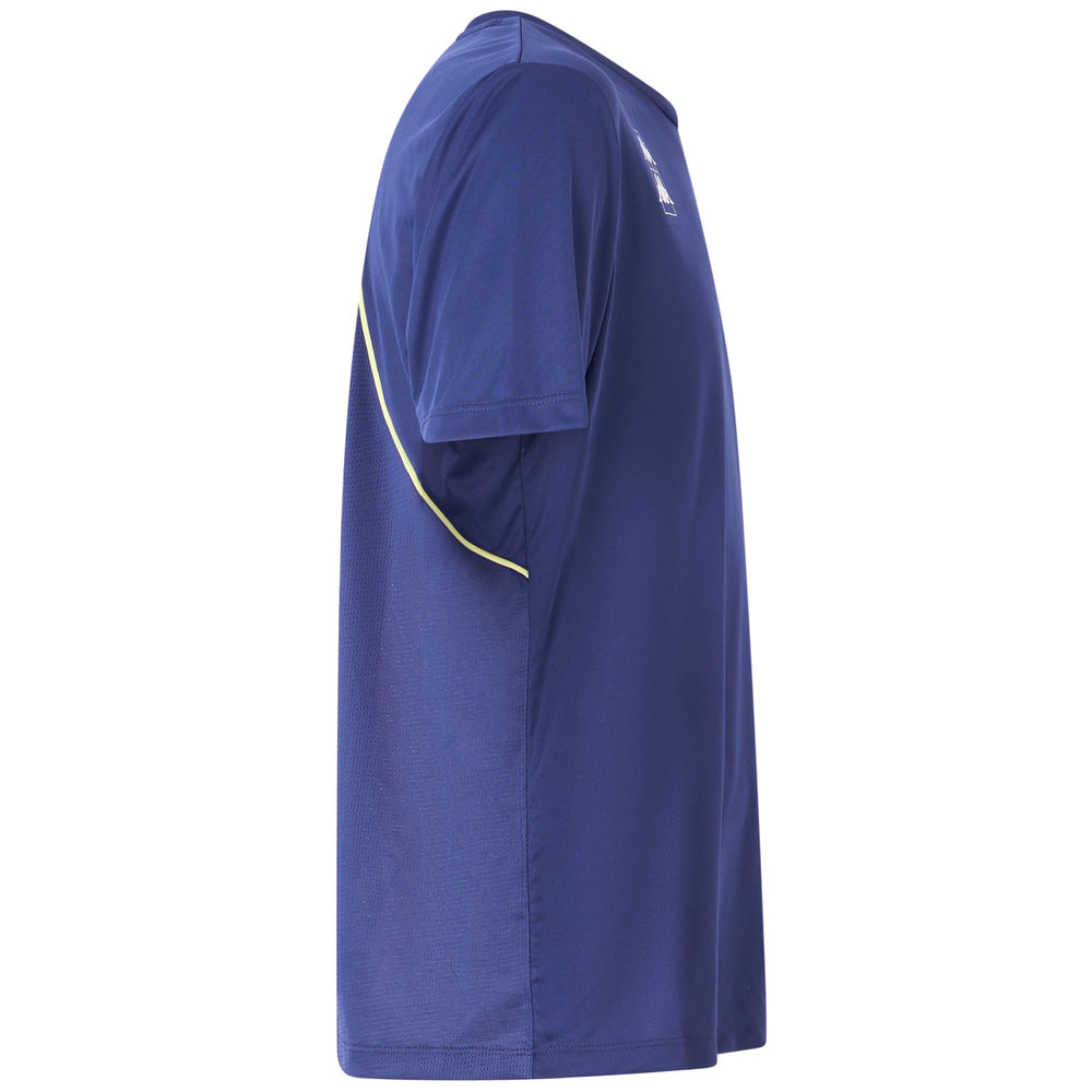 Camiseta deportiva de pádel azul y amarilla para hombre con inserciones de malla 02