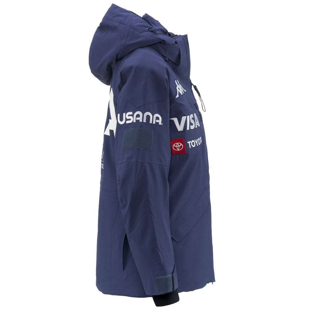 Giacca da sci imbottita da donna blu vestibilità slim con cappuccio removibile 02