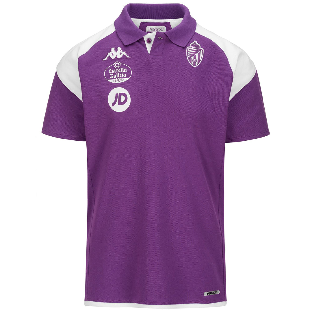 Polo de fútbol Real Valladolid para hombre, color violeta, confeccionado en tejido piqué. 01